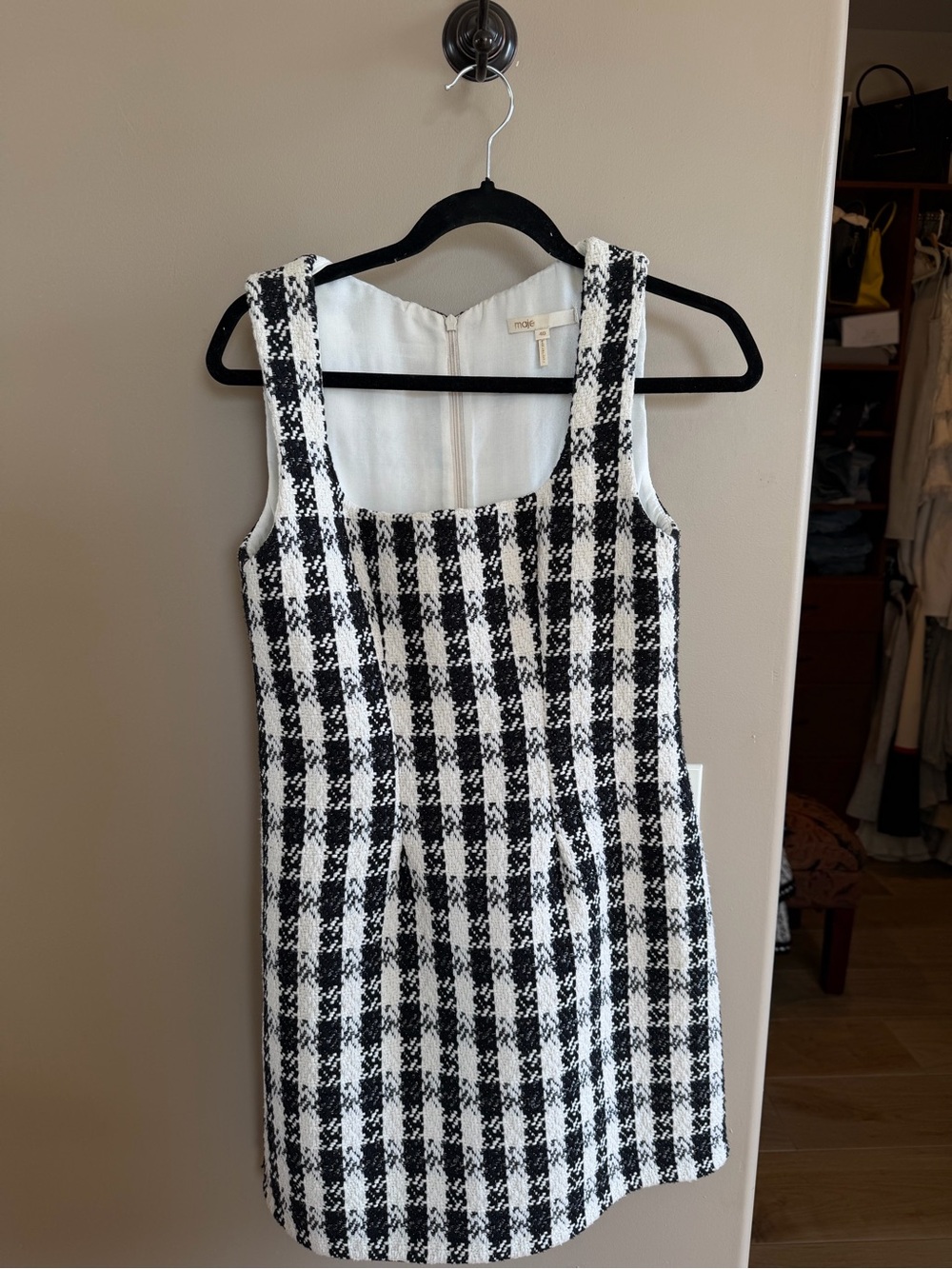 Maeve Black & White Checked Tweed Mini Dress